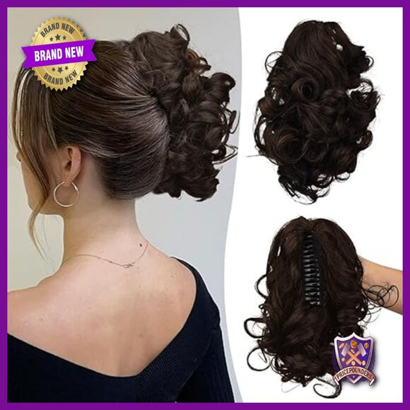 Human Hair Ponytail Extension Clip Curly Short Layered Volume